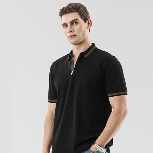 Textured Zipper Polo Black