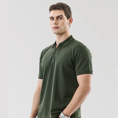 Textured Zipper Polo Olive