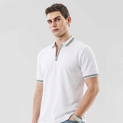 Textured Zipper Polo White