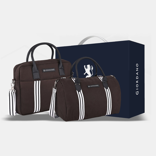 Giordano Stripes Canvas Laptop & Duffle Bag Brown Combo With Box